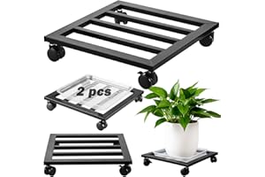 DEELF OUTLET 2 Packs 12 inches Large Metal Plant Caddy with PU Wheels Square Planter Dolly Pot Mover Rollers Wrought Iron Rolling Plant Stands Indoor Outdoor Plant Holder Coaster Trolley, Black
