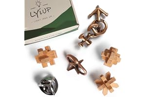 LYIUP Brain Teaser Puzzle Wooden and Metal 6PCS 3D Unlock Interlocking Puzzle for Kids Adults Educational Toy