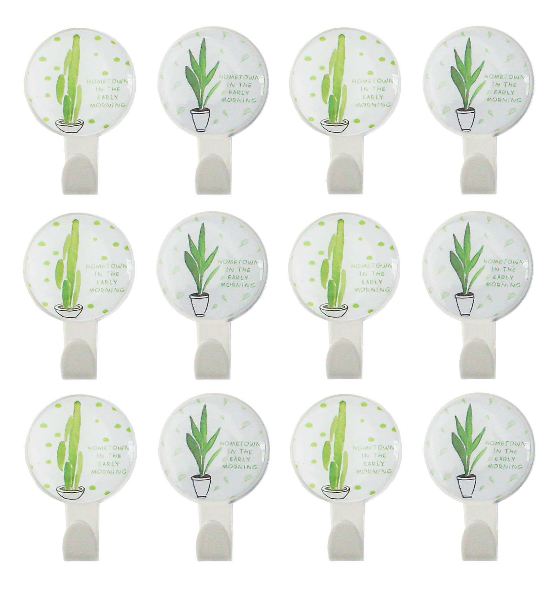 Emartbuy Set of 12 Self Adhesive Sticky Stick On Hooks Hook for Door Hanging Multipurpose - Green Plant Pots