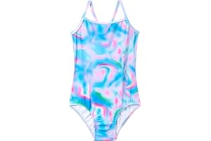 WhizBuzz Girls Bathing Suits Colorful Swimsuits with UPF 50 + Sun Protection Sleeveless Toddler Kids One Piece Swimwear