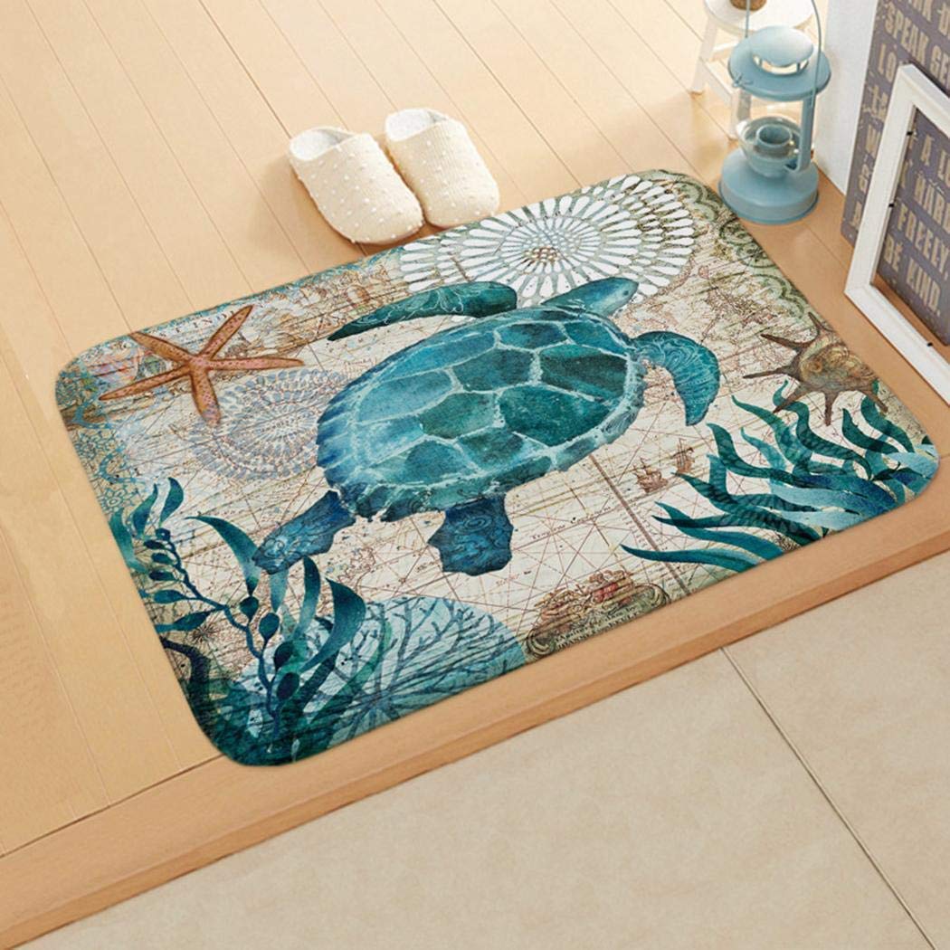 Floor Mat Print Octopus Door Mat with Hippocampus Pattern Bedroom Bathroom Home Sea Turtle Pattern Absorbent Non-Slip Carpet Mat Area Rugs (1)