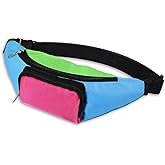 80s Retro Neon Fanny Pack Adjustable Retro Two Pockets Waist Bags Waist Packs for Holiday Festival 80s Fanny Pack for Women Men