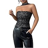 Floerns Women's Sparkly Sleeveless Halter Tops Music Festival Concert Glitter Tank Tops
