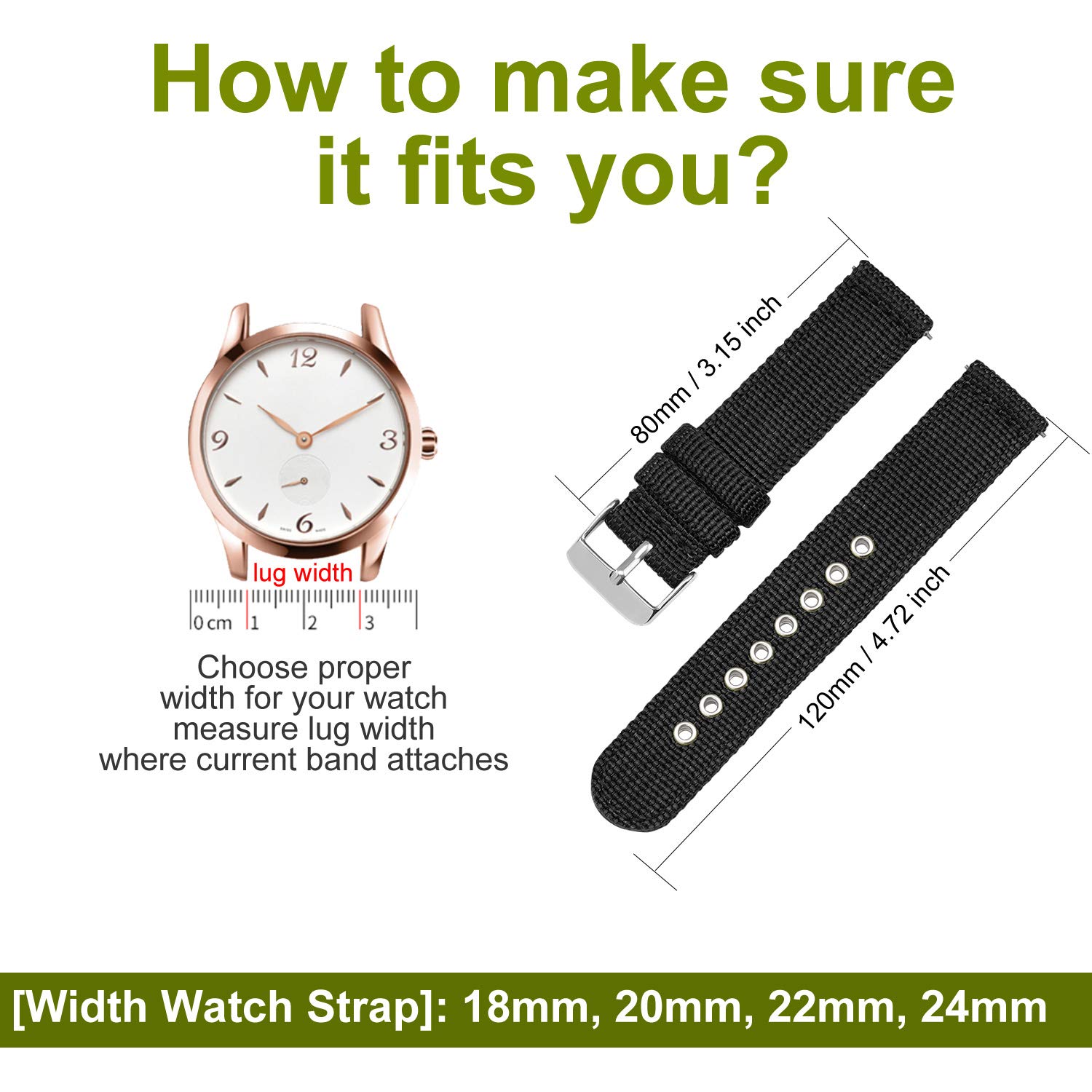 ULLCHRO Nylon Watch Strap Replacement Watch Band Military Army Men Women - 18mm, 20mm, 22mm, 24mm Watch Bracelet with Stainless Steel Silver Buckle