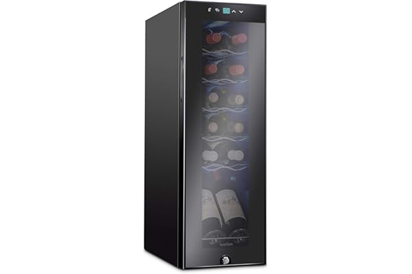Ivation 12 Bottle Compressor Wine Cooler Refrigerator w/Lock, Large Freestanding Wine Cellar Fridge, 41f-64f Digital Temperature Control Glass Door Black