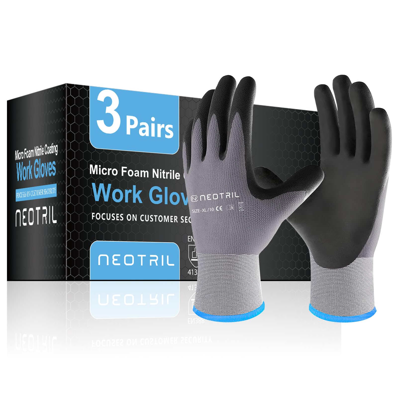 View 1 of **1 PACK ONLY** NEOTRIL Safety Work Gloves MicroFoam Nitrile Coated, Seamless Knit Nylon Bulk Pack Working Gloves with Grip for Men Women Light Duty Work,Automotive,Warehouse (Gray,XL)