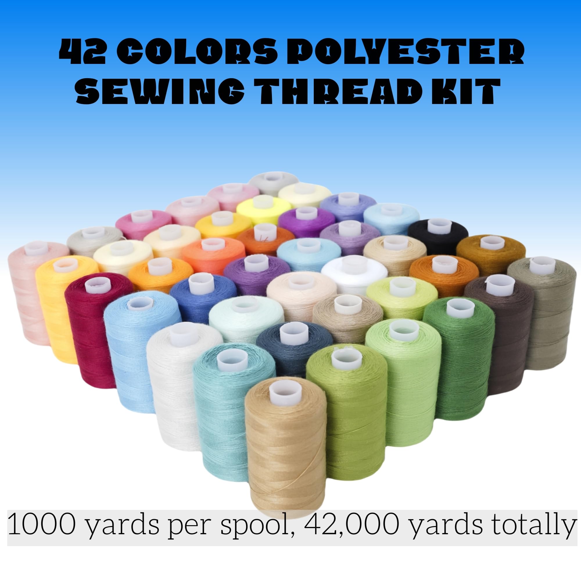 LRDCREEE All Purpose Sewing Thread Kit 42 Colors Polyester Sewing Machine Thread Assortment 1000 Yards Each Spool for Hand Stitching, Quilting and DIY Use
