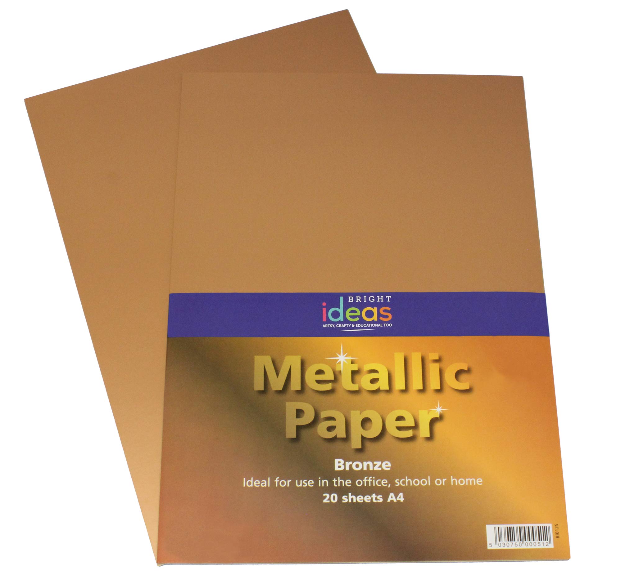 Bright Ideas Metallic Paper - Bronze. Sheet Size: A4. 29.7cm x 21cm, Pack of 20. 135gsm Stationery Paper for Arts and Crafts, Ideal for Schools, Home Crafting and Kids Scrapbooking. BI0125.