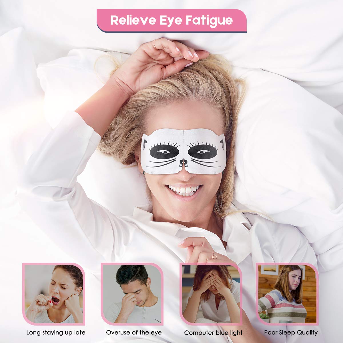 Moist Heat Eye Compress | Steam Eye Mask for Dry Eyes, Help Sleep, Blackout, Breathable, Relieves Eyestrain Fatigue Dryness Soreness, Men Women, 20 Sheets