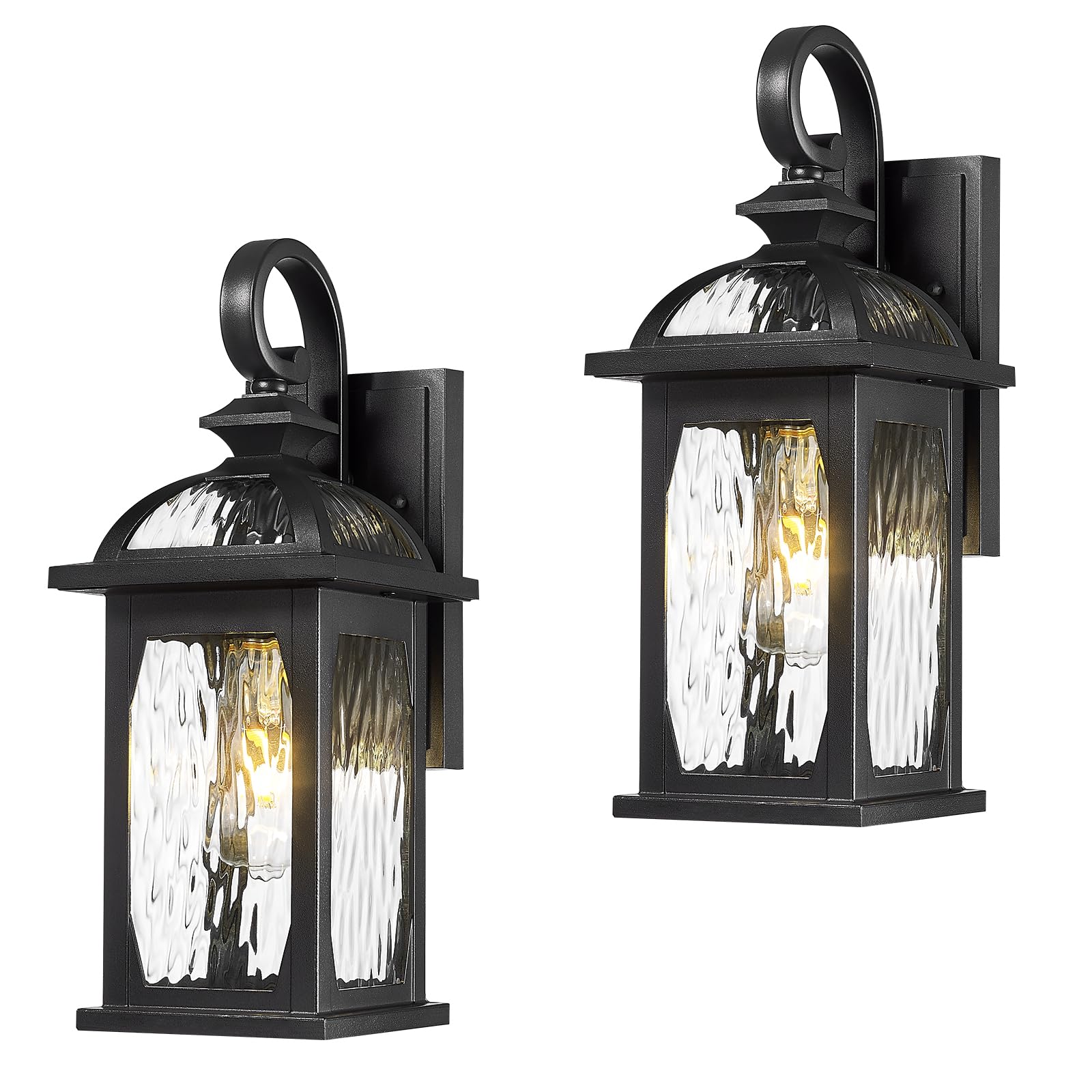 Photo 1 of zeyu 2 Pack Outdoor Wall Lamps, 15-inch Black Exterior Light Fixtures for Patio House, Die-Cast Aluminum with Water Ripple Glass, Black Finish, ZD100B-2PK BK-WP