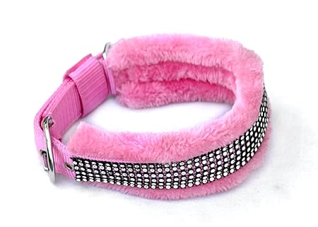 Pet Club51 Standard Dog Collar With Fur Stone-Pink-Large
