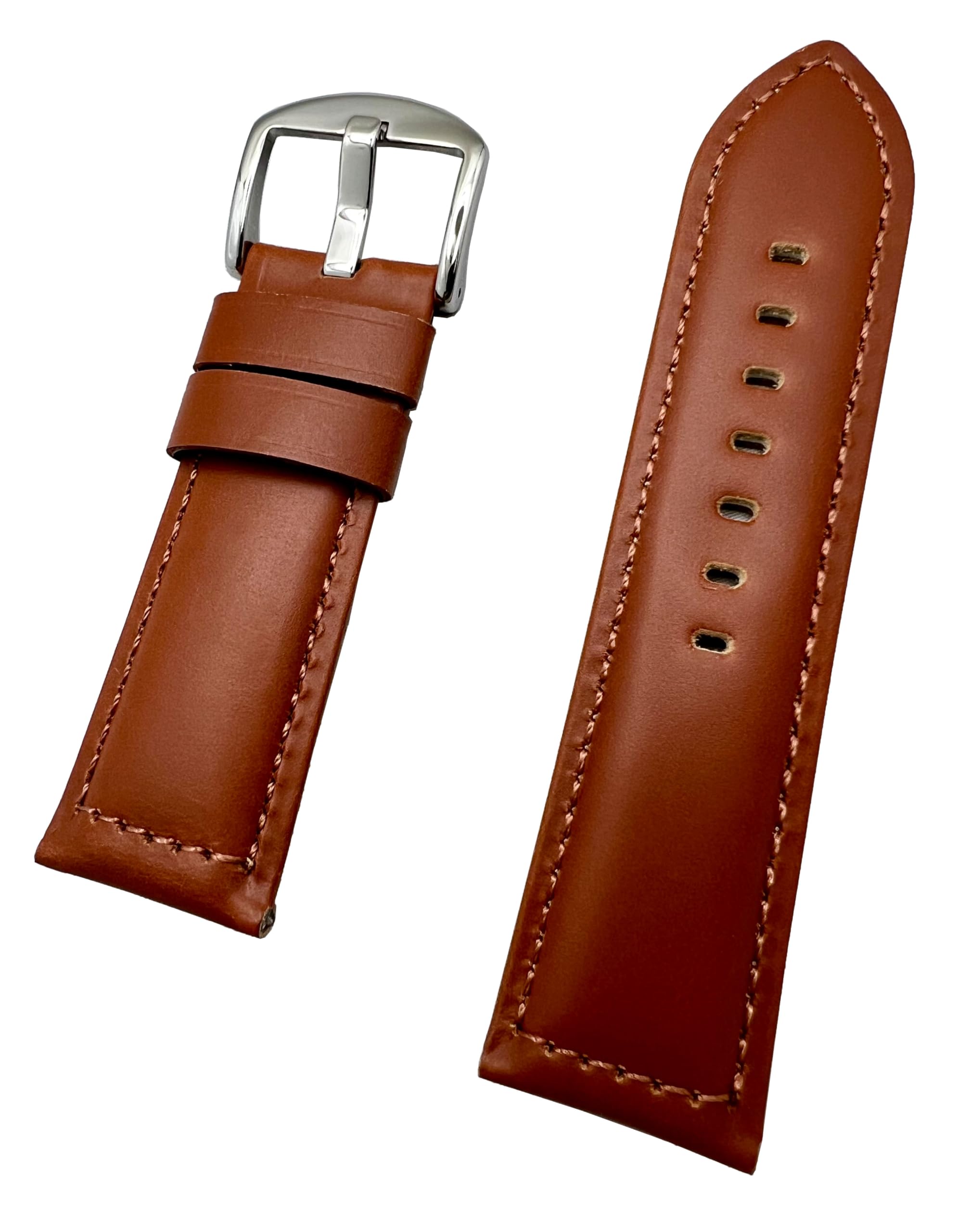 NewLife 26mm Brown Leather Watch Band Compatible with Panerai Watch | Thick, Solid, Smooth, Padded Replacement Wrist Strap Bracelet that brings to Any Watch (Mens Standard Length)