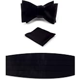 NV Holders: Men's Premium 100% Silk Cummerbund, Bow Tie, Handkerchief - Black Tuxedo set