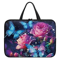 Uasibuni Roses Butterfly Print Slim Laptop Bag for