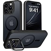 GolbinBox for iPhone 15 Pro Max Case, Compatible with Magsafe, Built-in Invisible Stand, Military-Grade Protection, Anti-Scratch Translucent Matte Hard Back Shockproof Protective Phone Case, Black