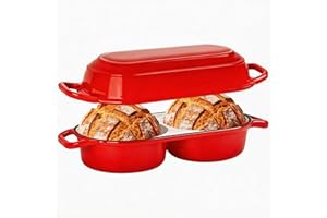 Mini Double Dutch Oven, 3QT Enameled Cast Iron Dutch Oven Pot and Dual Handles, Ceramic Sourdough Bread Baker with Bread Dome