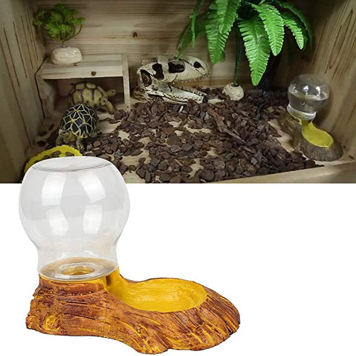 Ailindany Reptile Water Dispenser Tortoise Turtle Feeding Food Dish Pet Water Bowl Yellow