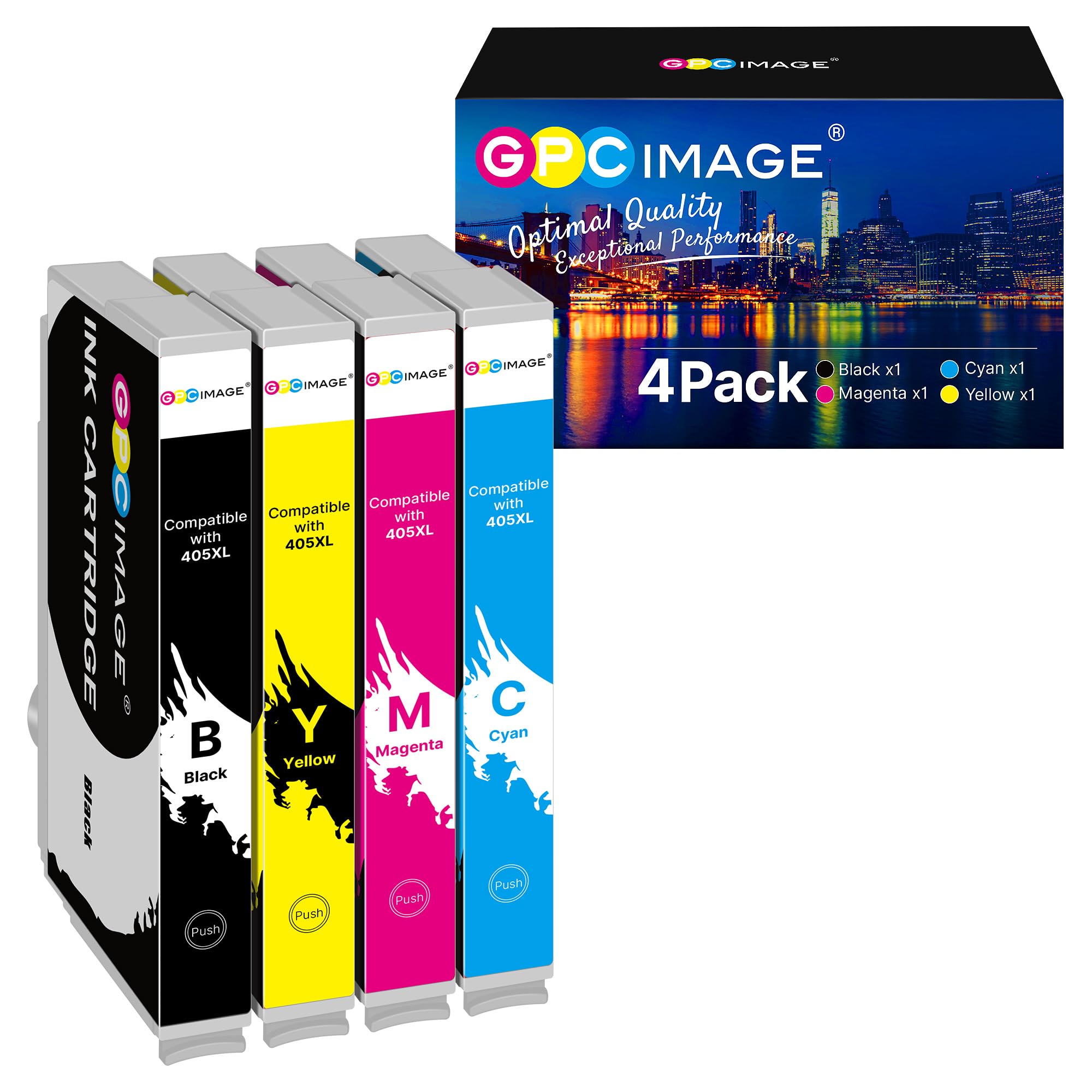 GPC Image Compatible 405XL Ink Cartridges Replacement Multipack for Epson 405 XL for WorkForce Pro WF-3820DWF 3825DWF 4820DWF 4825DWF 4830DTWF 7830DTWF 7835DTWF (Black Cyan Magenta Yellow, 4-Pack)