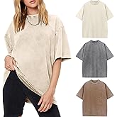 Arssm Women Oversized T Shirts Acid Washed Cotton Tees Vintage Baggy Loose Fit Streetwear Workout Tops