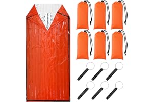 Qunclay 6 Set Emergency Sleeping Bag Survival Bivy Sack with Whistles 82.7" x 35.4" Thermal Waterproof Survival Bag Lightweight Emergency Blankets Supplies for Outdoor Travel Camping Hiking