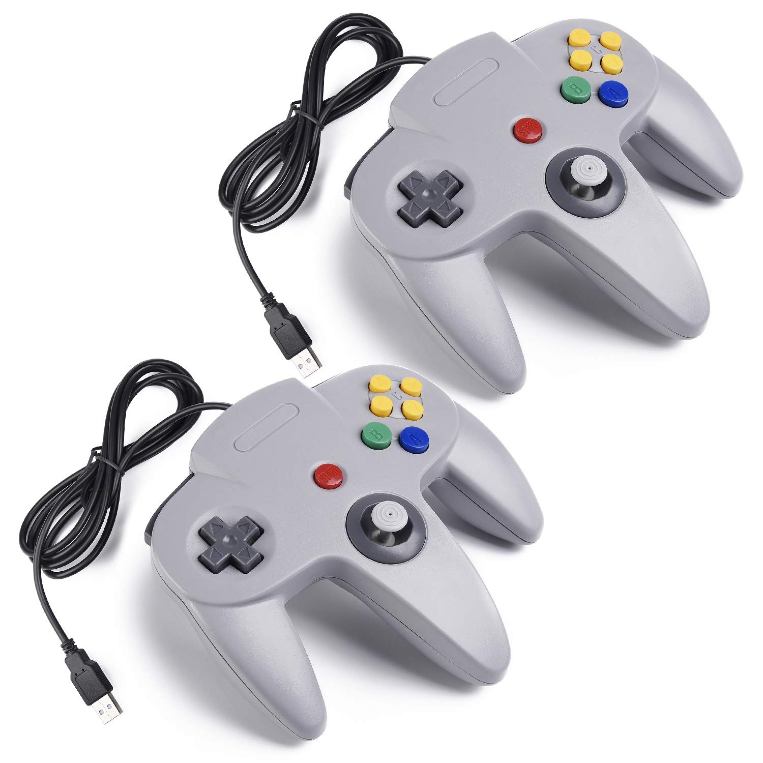 miadore 2 Pack Classic N64 USB Controller,Plu g& Play,Retro Wired Gamepad Joystick Game Controller for Windows PC,Mac,Linux,Raspberry Pi 3 (Grey)