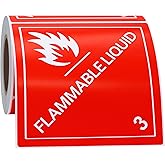 Hycodest Square Stickers Indication Labels Smart Tags Gloss Paper, 100 Stickers, 4x4 inch, Flammable Liquid