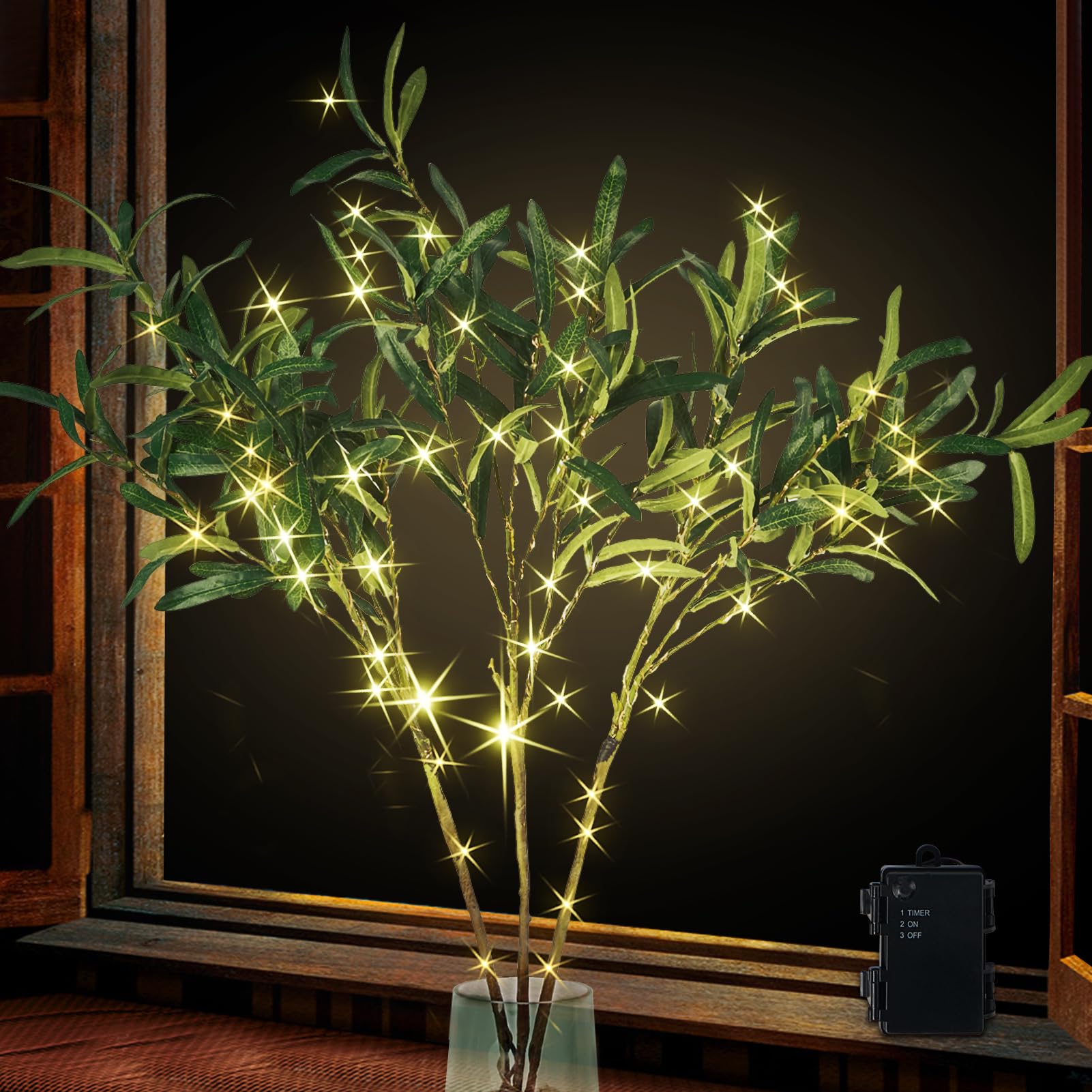 Photo 1 of Bexdir Lighted Olive Branches with Timer, Lighted Branches 33IN 99 LED,Vase Artificial Light, Olive Night Light, Artificial Plant for Home Spring Christmas Party Wedding Decor-Battery Operated