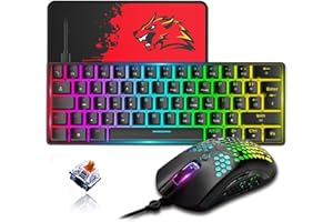 SELORSS ZIYOULANG T60 60% Compact Mechanical Gaming Keyboard RGB Chroma Type C Ergonomic Mini Keyboard UK Layout 12000DPI Gaming Mouse Honeycomb Shell for PC/PS4/PS5/Xbox(Brown Switch)