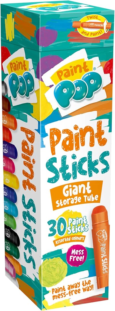 Paint Pop Paint Sticks 30 Pack Assorted Colours & Storage Tube Kids