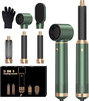 OKWRAP Hairstyler 5 in 1 Hair Styler Set Haarstyler, Airstyler Air Curlers Föhn 5 in 1 Mit Rundbürstenföhn Warmluftbürste Föhn Lockenstab Luft Thermal Brush Für