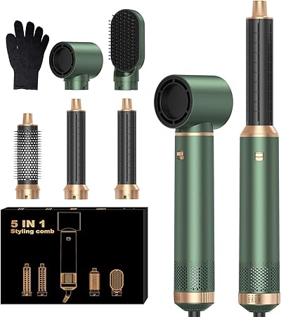 OKWRAP Hairstyler 5 in 1 Hair Styler Set Haarstyler, Airstyler Air Curlers Föhn 5 in 1 Mit Rundbürstenföhn Warmluftbürste Föhn Lockenstab Luft Thermal Brush Für