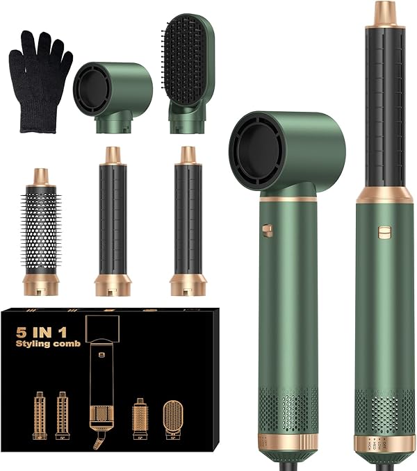 OKWRAP Hairstyler 5 in 1 Hair Styler Set Haarstyler, Airstyler Air Curlers Föhn 5 in 1 Mit Rundbürstenföhn Warmluftbürste Föhn Lockenstab Luft Thermal Brush Für