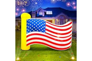 KOOY 6FT Long Patriotic Independence Day 4th of July Inflatable Outdoor Decoration, American USA Flag, LED Lights Holiday Blow Up for Fourth of July Party Garden Yard Lawn Decor
