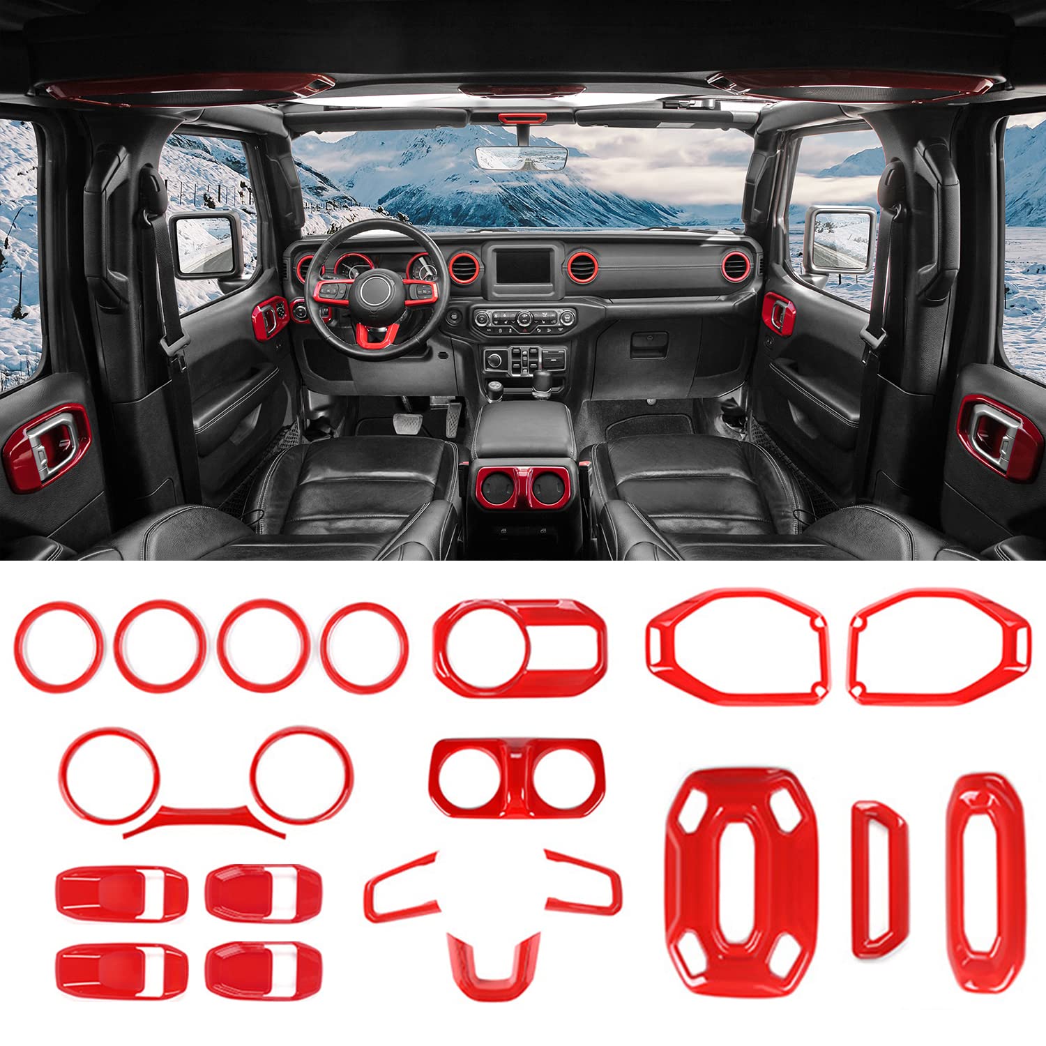 7-Piece Red Front Grille Insert Cover Trim Kit For Jeep Wrangler JL Sahara 2018+ – Savadi-Car