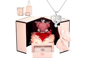 MAUSMORIN Preserved Real Roses for Her, Eternal Forever Flowers with Mom Necklace for Women Wife Mothers Day Gifts for Mom on Anniversary