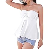 DYLH Pima Cotton Tube Tops for Women Summer Strapless Sweetheart Neck Shirts Flowy Ruffle Hem Cute Going Out Bandeau