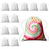 Saintrygo 12/6 Pcs Tie Dye Cotton Drawstring Bags Sublimation Blank Backpack White Canvas Bags DIY Items for Party Favors