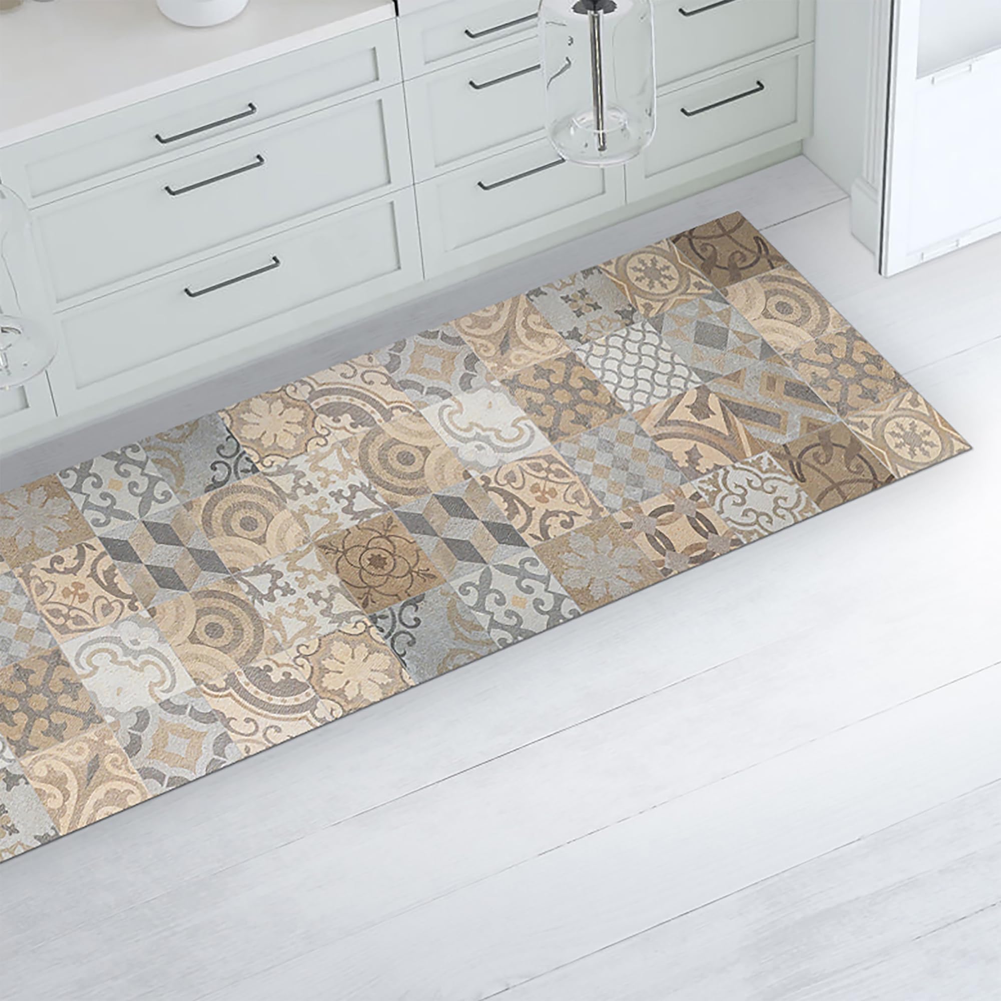 CREARREDA Non-Slip and Washable Vinyl Kitchen Rug, Multi-Purpose Runner, Wear-resistant, Stain Resistant Kitchen Runner, Suitable for Holding Under Sink and Stoves, 100% Made in Italy Print