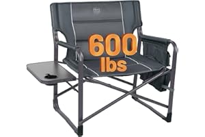 TIMBER RIDGE XXL Upgraded Oversized Directors Chairs with Foldable Side Table, Detachable Side Pocket, Heavy Duty Folding Camping Chair up to 600 Lbs Weight Capacity (Gray) Ideal Gift