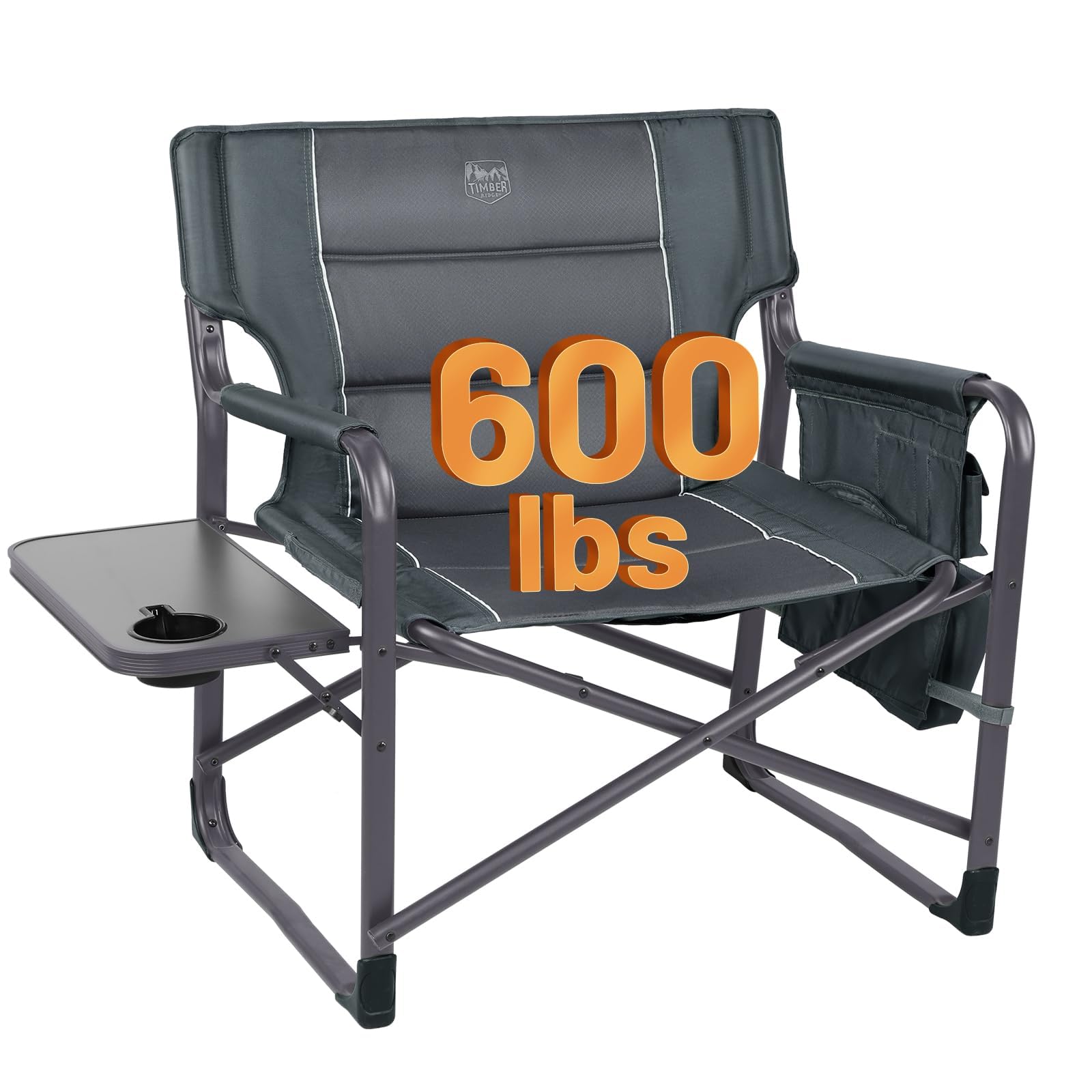 Timber Ridge XXL Upgraded Oversized Directors Chairs with Foldable Side Table, Detachable Side Pocket, Heavy Duty Folding Camping Chair up to 600 Lbs Weight Capacity (Gray) Ideal Gift Image