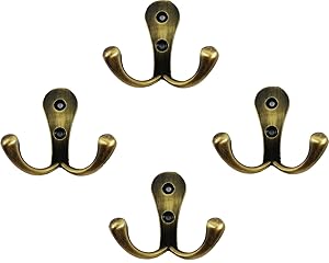 Docoss Antique Stainless Steel 2 Pin Cloth Hanger Hook Set (Gold, Pack of 4)