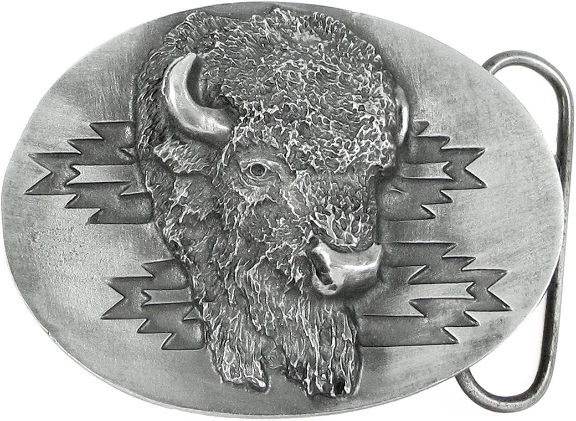 Pewter Belt Buckle - Southwest Buffalo Head - Unfinished: Clothing