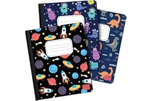 ScribbleMate Cute Composition Notebook Wide Ruled, Set of 3 Composition Notebpooks for Kids, Wide Ruled Composition Notebook for Boys and Girls. 100 pages 200 sheets. 9.75” x 7.5”