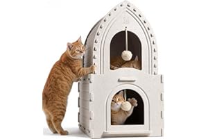 Apasiri Indoor Cat House for 2 Cats: 2-in-1 Double-Deck Cat House, Sturdy and Scratch-Resistant, Original Castle Design, A Perfect Indoor Cat Cave for Multiple Small Pets and Kittens