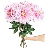 INSUNSIX Artificial Dahlias,6PCS Fake Pink Flowers 23.62" Dahlia Artificial Flowers Silk Flowers for Wedding Party Home Decorations(Light Pink)