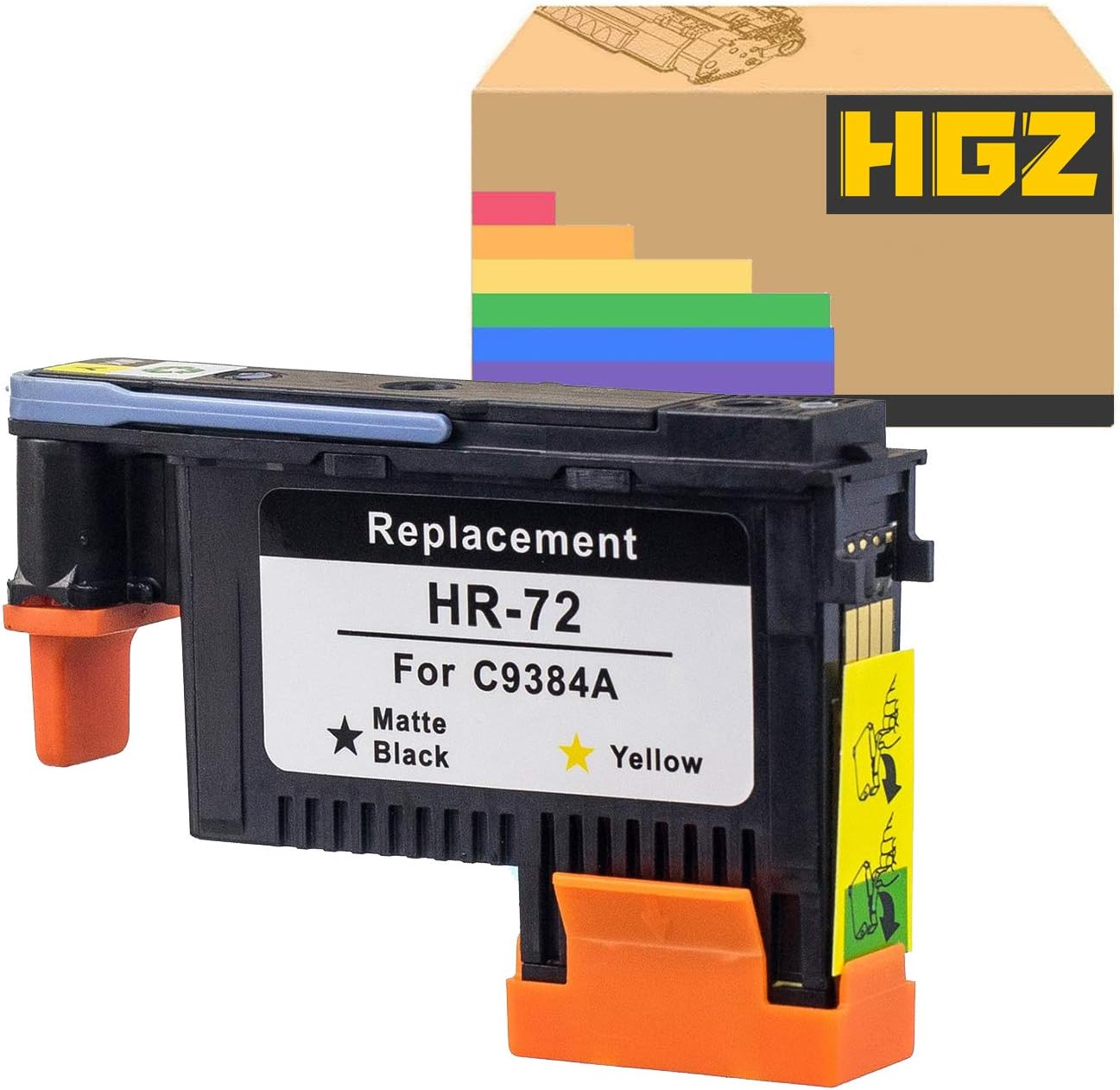 HGZ 1 Pack HP72XL 72 Printhead Matte Black/Yellow C9384A Printheads with New Updated Chips for HP Designjet T610 T620 T770 T790 T1100 T1120 T1200 T1300 T2300