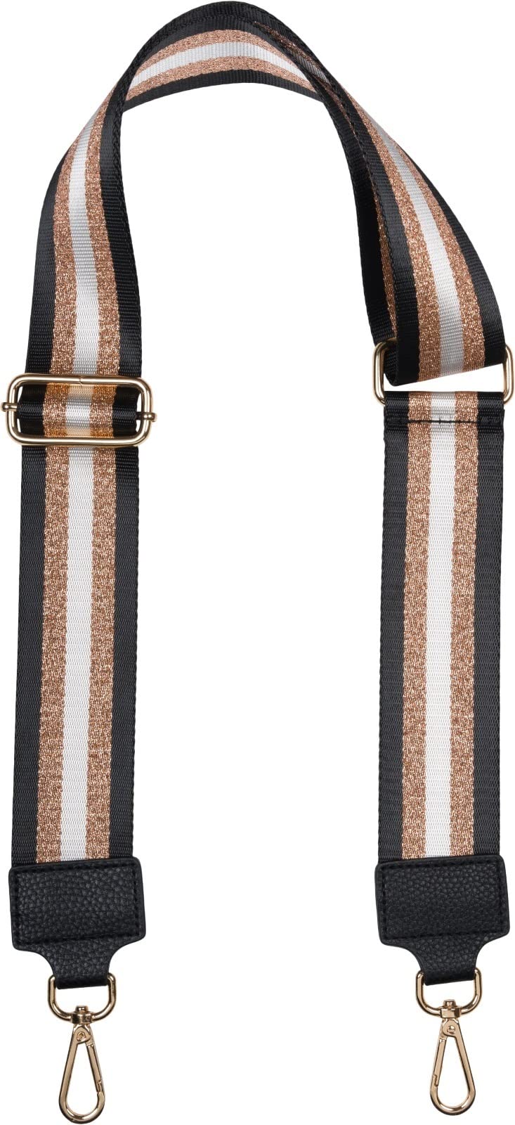 styleBREAKER Wide bag shoulder strap adjustable with metallic stripe pattern, change bag strap, mobile phone strap, mobile phone chain 02013029, Colour:Black-rose gold