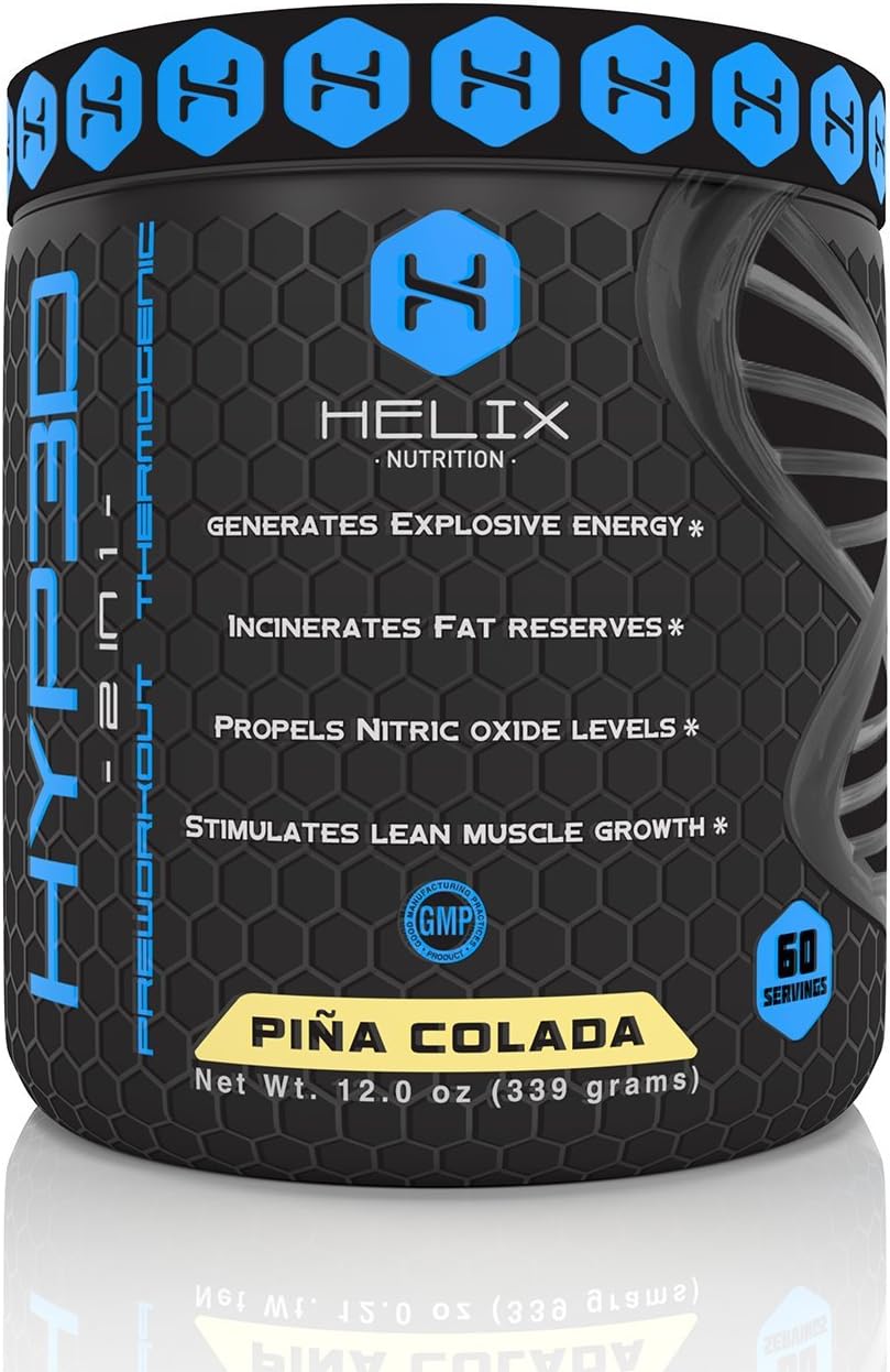 Hyp3d Pina Colada: The World's First 2-in-1 Clinically Dosed, Creatine-free, Non Water-retaining Pre Workout & Thermogenic. Experience the Rush, Pump, Strength, and Fat Loss. Money Back.