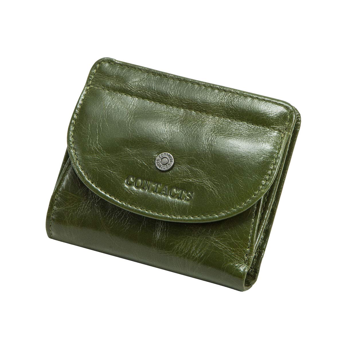 Contacts Real Leather Casual Business Mini Coin Purse for Women/Mens Pocket Bifold Wallet Card Holder Small Clutch (Green)