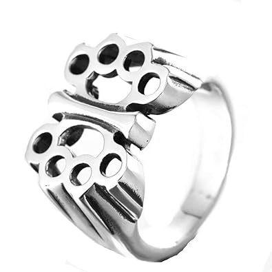 Amody Edelstahl Herren Schmuck Biker Cool Ring Punkrock Hohle Bärentatze druckt Ring Silber Gothic Herrenringe